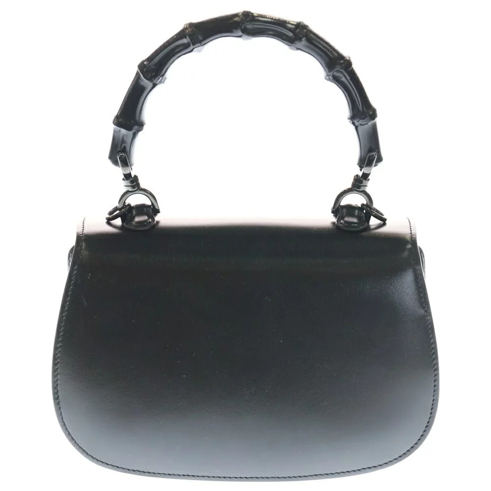Gucci Black Top Bamboo Leather Hardware Handbag Handle
